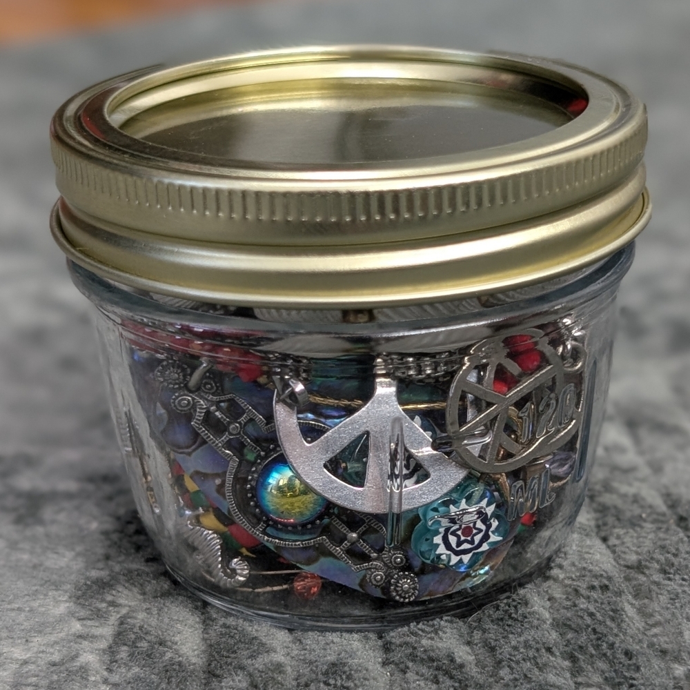 Mystery Jewelry Jar Lot 8 Oz Half Pint Beachy Hippie Mixed Variety Packed Full